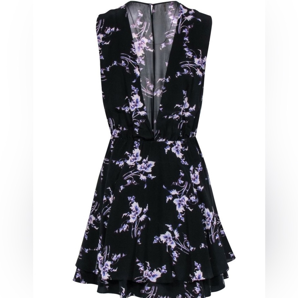 100% Silk‎ Rebecca Taylor Black and Purple Floral Mini Dress| Size 8 | Like New
